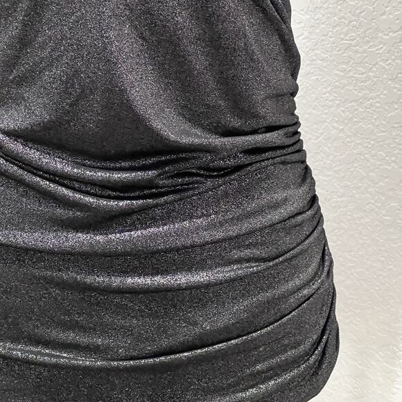 Cache Black Shimmer XS Rhinestone Neckline Glam Y2K Clubwear Party Blouse VTG - Picture 3 of 8